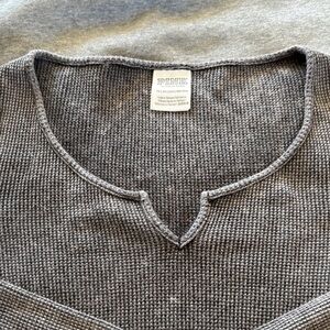 PINK Victoria's Secret Women’s V-Neck Thermal Sweater in Charcoal Gray